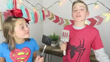 Brother vs Sister Superhero Pancake Art Challenge Kids Cooking and Crafts.
